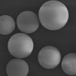 Silica microspheres seen through scanning electron microscope
