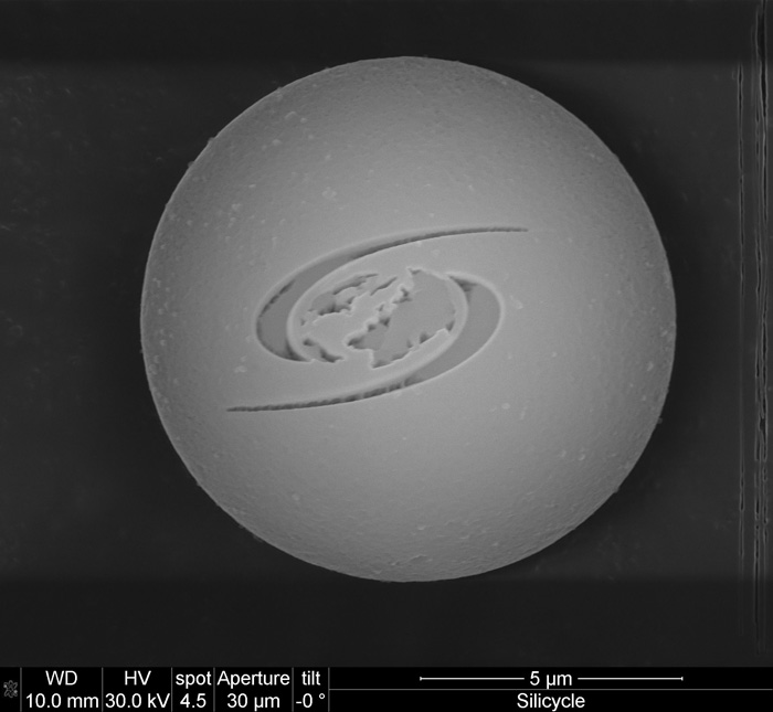 SiliCycle's logo engraved on a 11 μm silica sphere